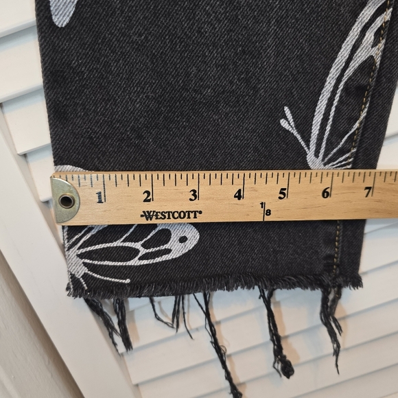 PACSUN‎ Eco Black Butterfly Jeans Women Sz 25 High Rise Straight Cotton Y2K Boho - Picture 12 of 13